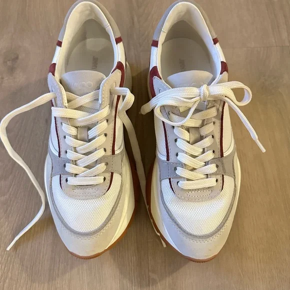 Jimmy Choo Landon F Model White and Burgundy Sneakers - Picture 3 of 7